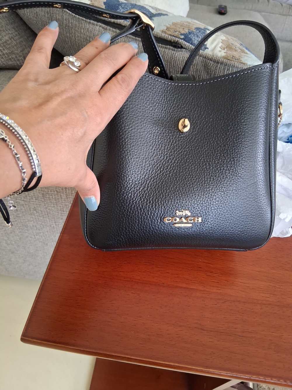 COACH Black Pebbled Hadley Mini  Leathe crossbody  Bag - Picture 3 of 9